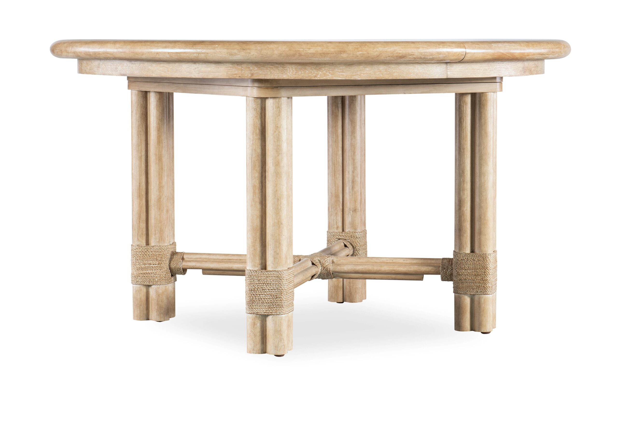9faf614f38ddb7dba0e8ad2b83a92f69 Retreat Pole Rattan Round Dining Table with 1-20in Leaf - Image 1